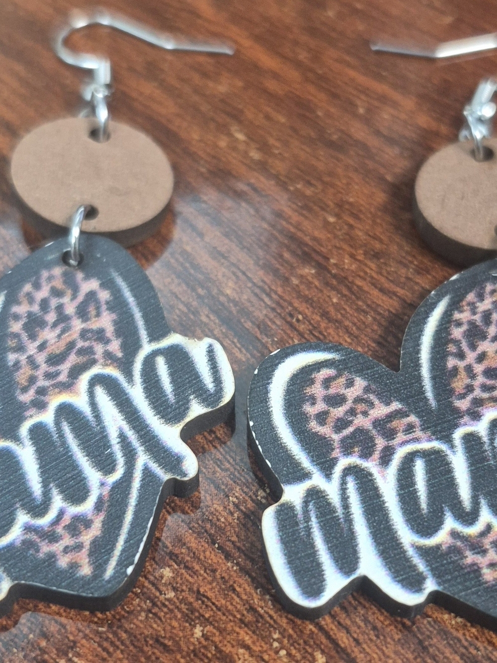 Heart Leopard Print 'Mom' Dangle Earrings